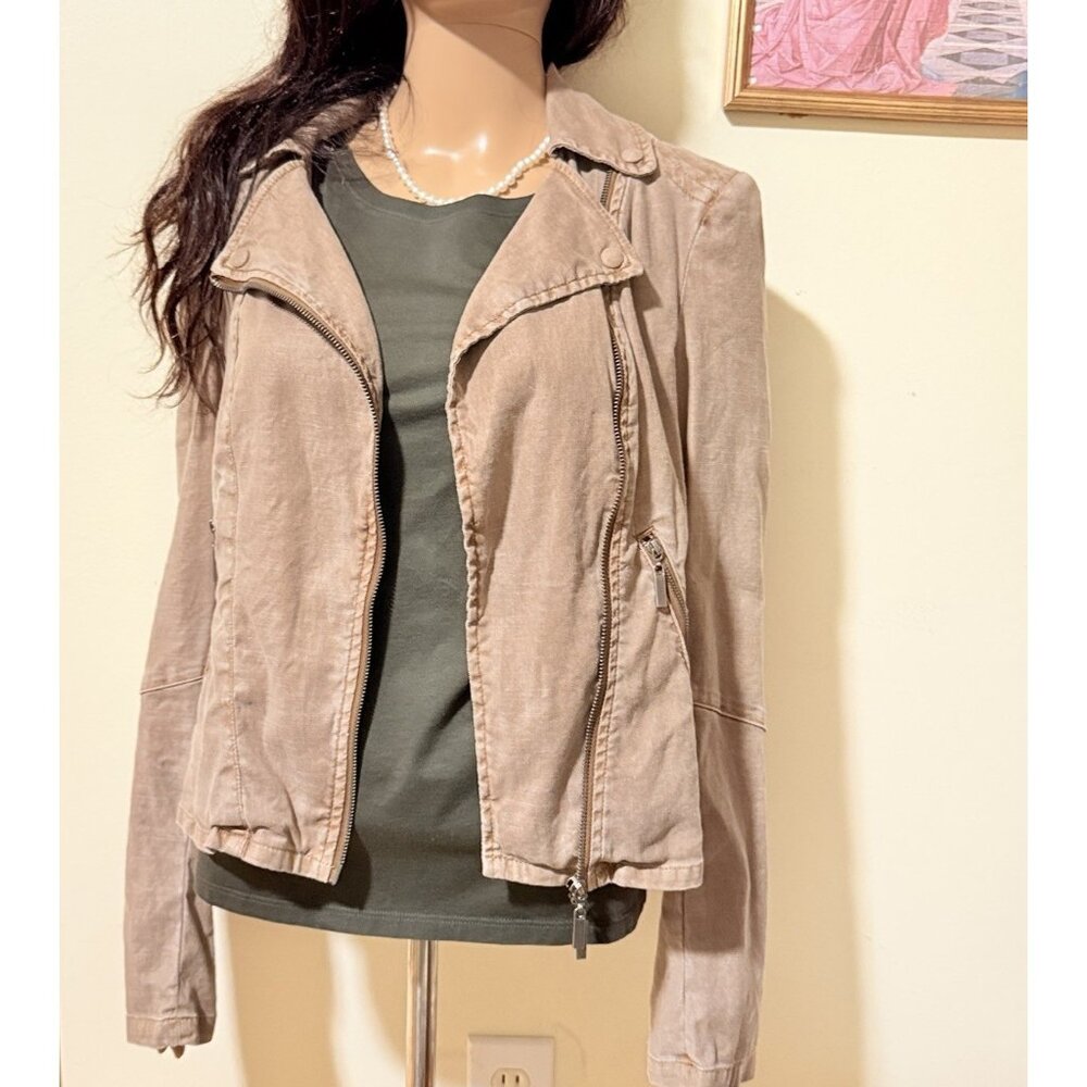 LEVEL 99 Full Zip Up Stretch Long Sleeve Brown Moto Jacket Women's Size M